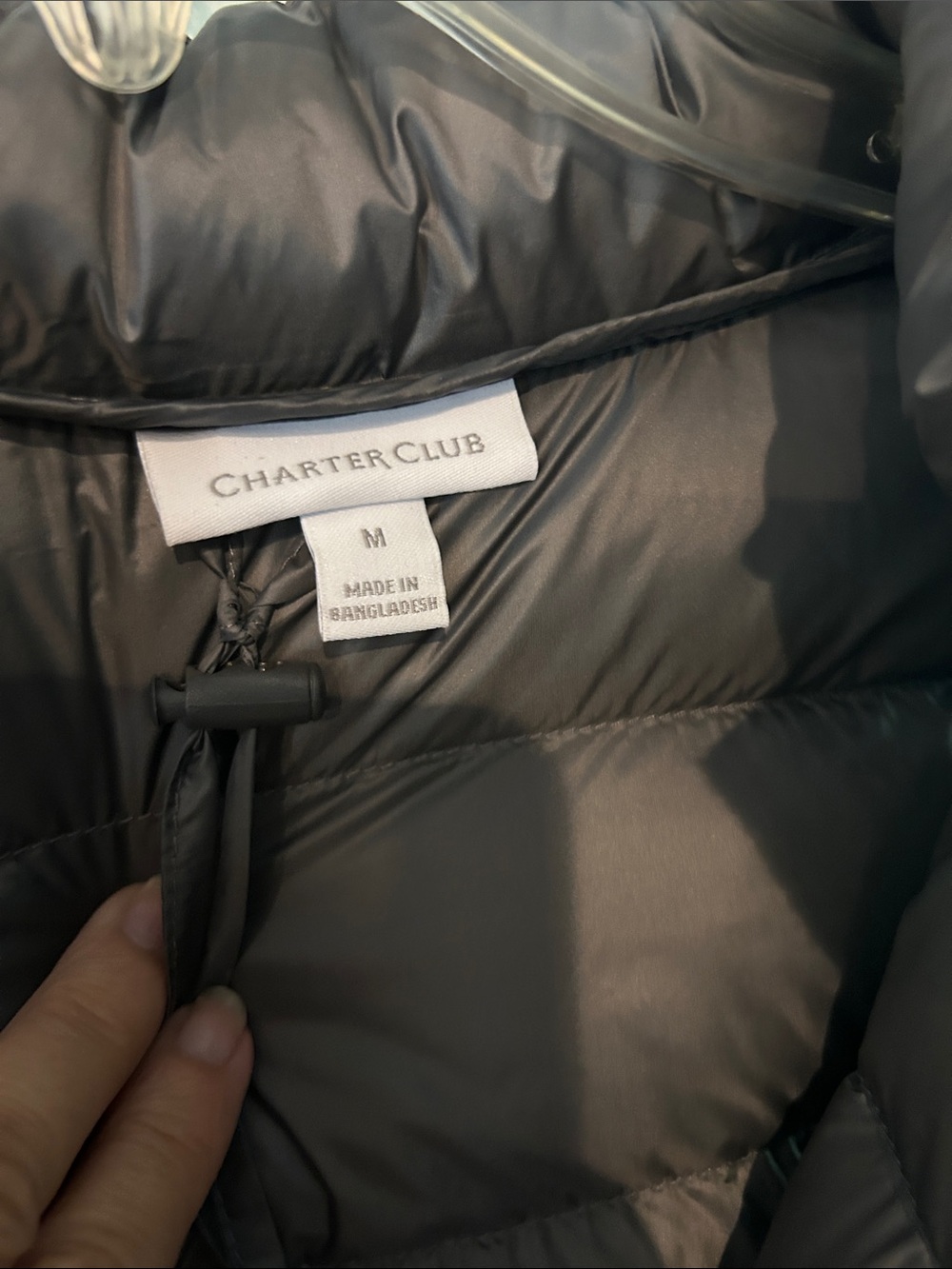 Charter Club Silvery Gray Quilted Down-Style Puffer Vest with Removeable Hood - Picture 3 of 8